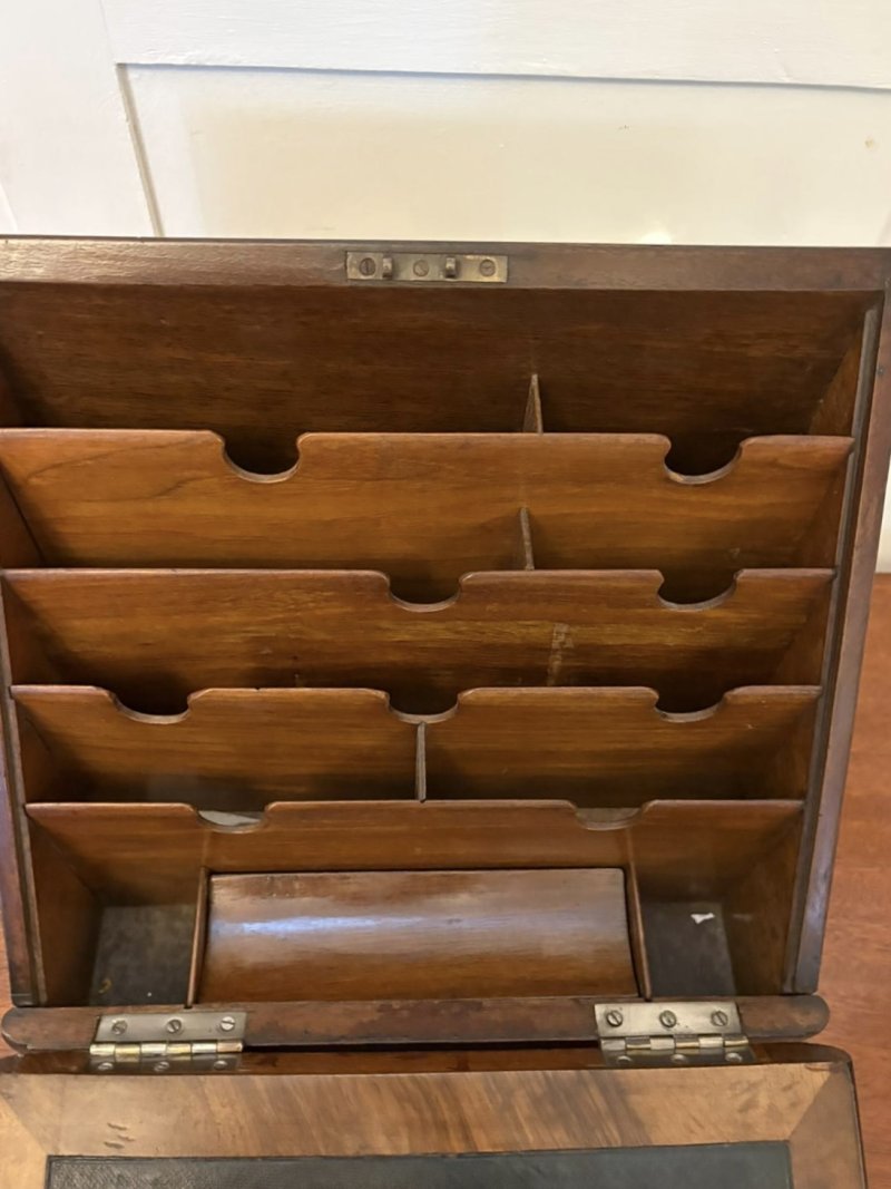 Unusual Antique Victorian Quality Burr Walnut Brass Mounted Stationery Box - Image 8